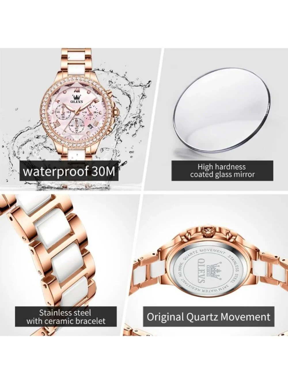 Olevs Women's Pink Skeleton Diamond Rose Gold Automatic Elegant Luxury Watch